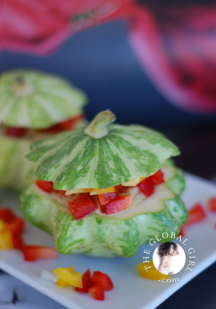 The Global Girl Raw Food Recipes: Raw stuffed baby squash with Italian pine nuts filling. This bite sized appetizer is raw, gluten free, dairy free and oil free.