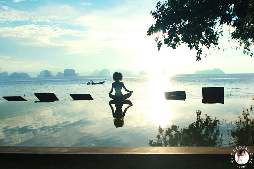 The Global Girl Travels: Ndoema greets the sunrise with centering meditation and yoga at Koh Yao Noi, Thailand.