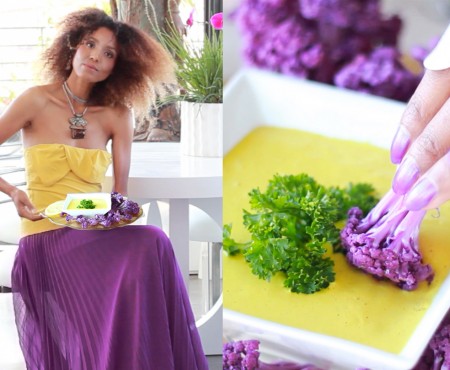 Antioxidant Rich Turmeric Dip with Purple Cauliflower