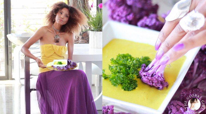 Antioxidant Rich Turmeric Dip with Purple Cauliflower